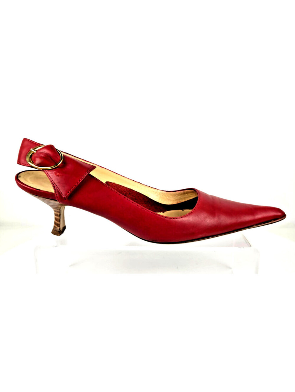 Banana Republic Red Leather Slingback Kitten Heel Pumps